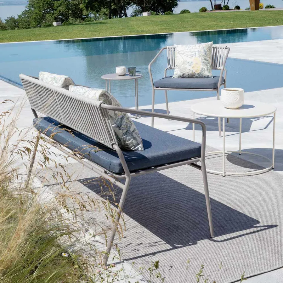 Lounge de jardim com poltronas e sofá de metal Made in Italy - Prato Viadurini