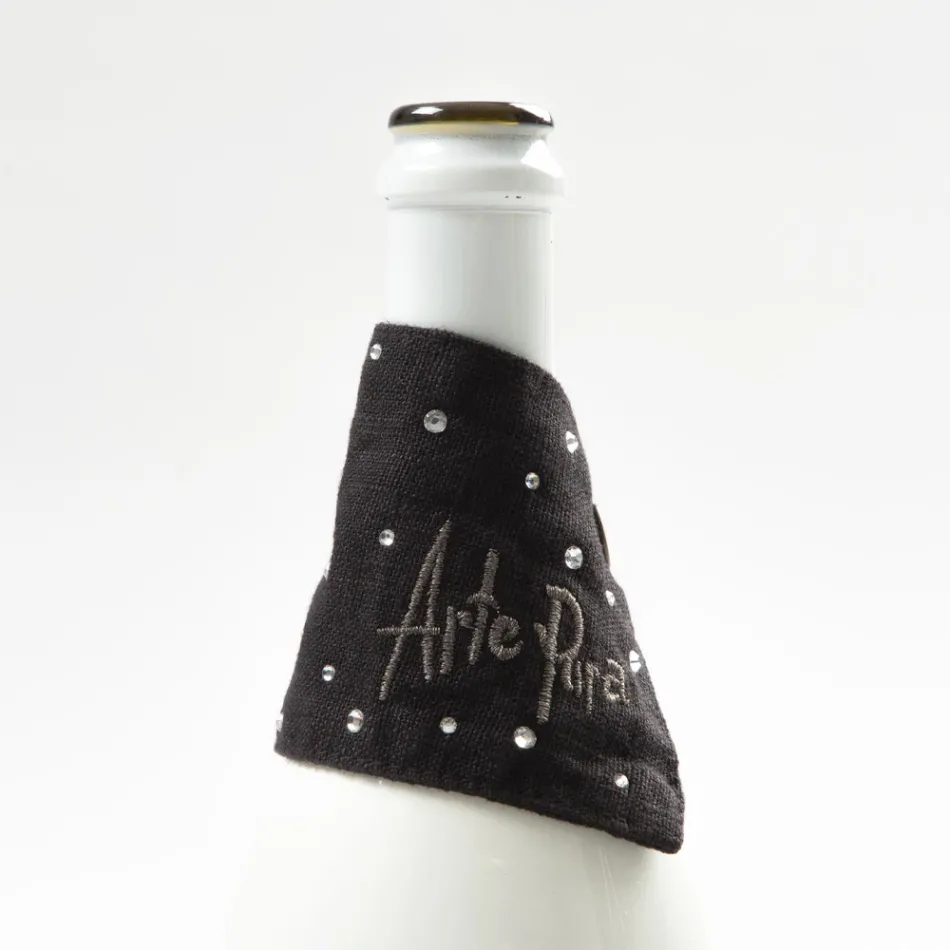 Bandeja coletora de linho branco ou preto com bordados e cristais 2 peças - Salvino Viadurini