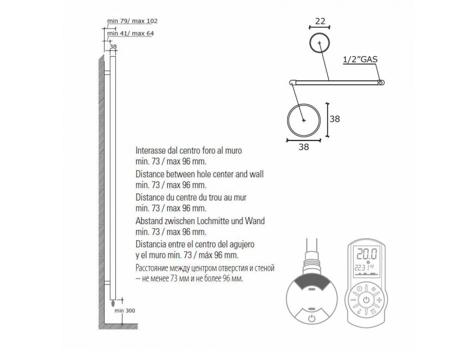 Aquecedor Elétrico de Toalhas para Banheiro Design Vertical em Aço 300 W - Italo