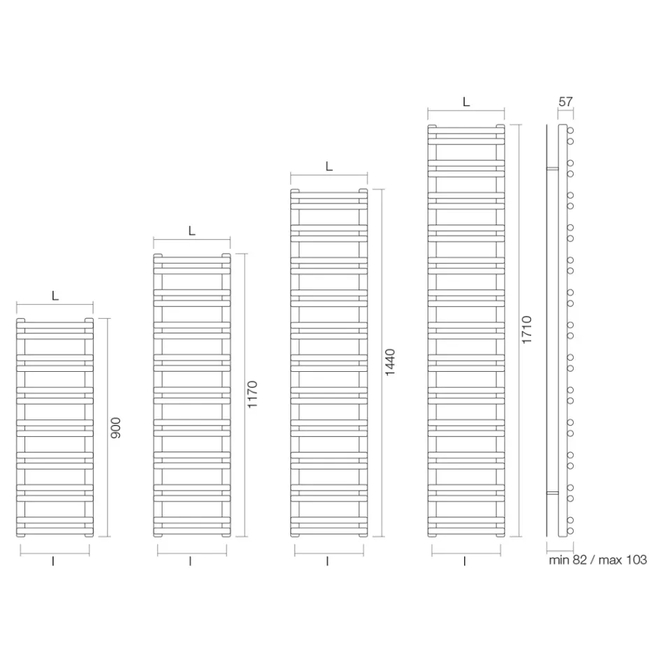 Toalheiro aquecido Amaretti com elementos horizontais, fabricado na Itália. Viadurini