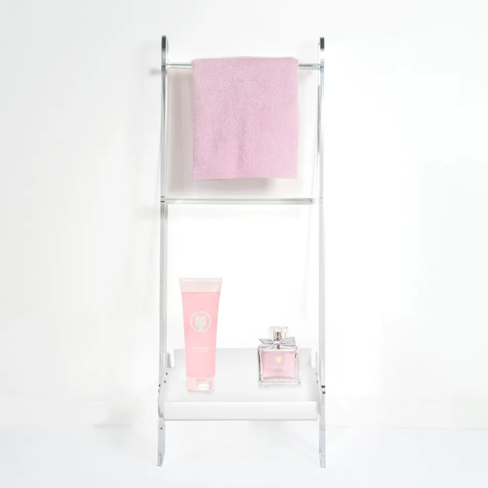 Escada para toalhas em acrílico branco, fabricada na Itália - Jamira Viadurini