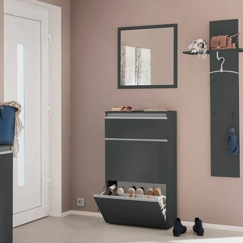 Gabinete Sapato Branco ou Antracite 3 Portas Projeto Sustentável em Madeira - Emanuelito Viadurini