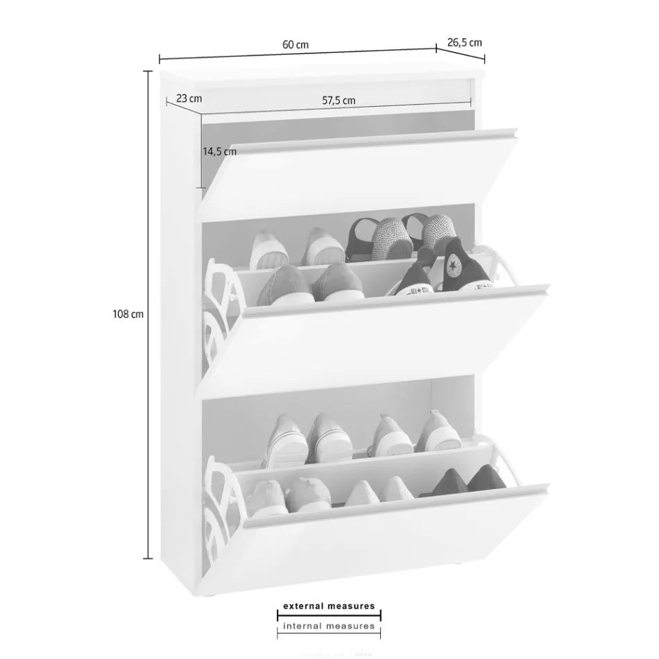 Gabinete Sapato Branco ou Antracite 3 Portas Projeto Sustentável em Madeira - Emanuelito Viadurini