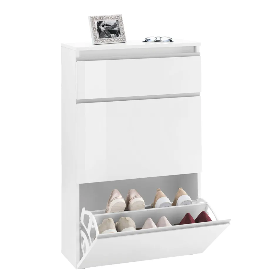 Gabinete Sapato Branco ou Antracite 3 Portas Projeto Sustentável em Madeira - Emanuelito Viadurini