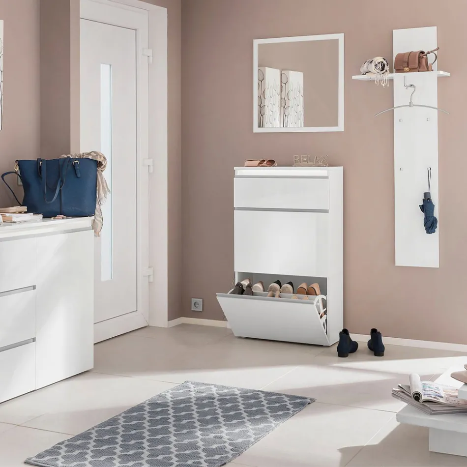 Gabinete Sapato Branco ou Antracite 3 Portas Projeto Sustentável em Madeira - Emanuelito Viadurini