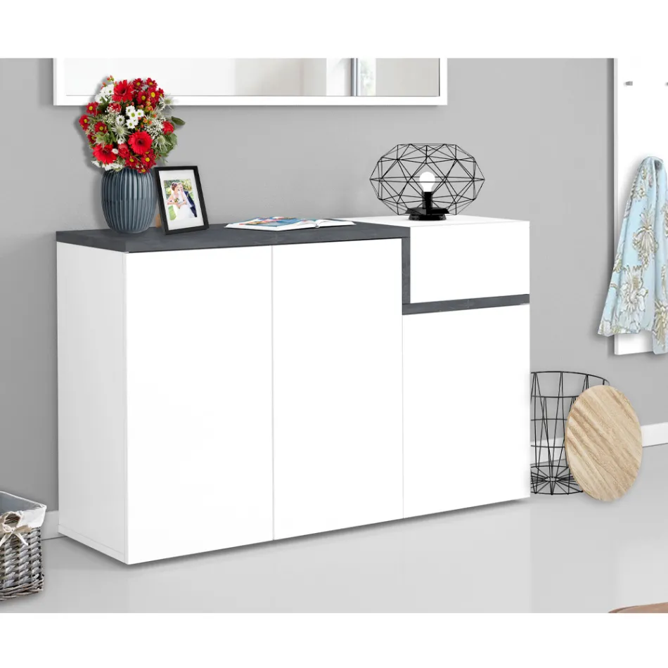 Porta Sapatos de Entrada 3 ou 4 Portas em Madeira Branca e Ardósia ou Bordo - Tiscali Viadurini