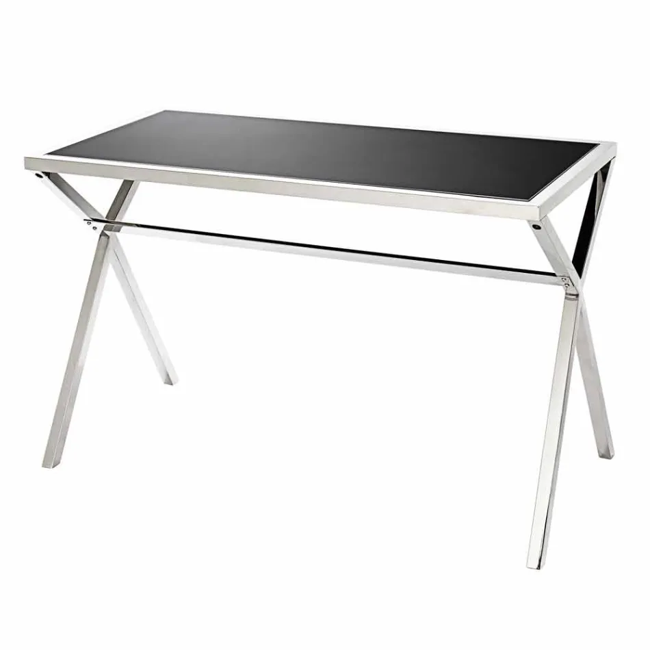 Mesa de design em aço e vidro preto brilhante L120xH75cm Millon Viadurini