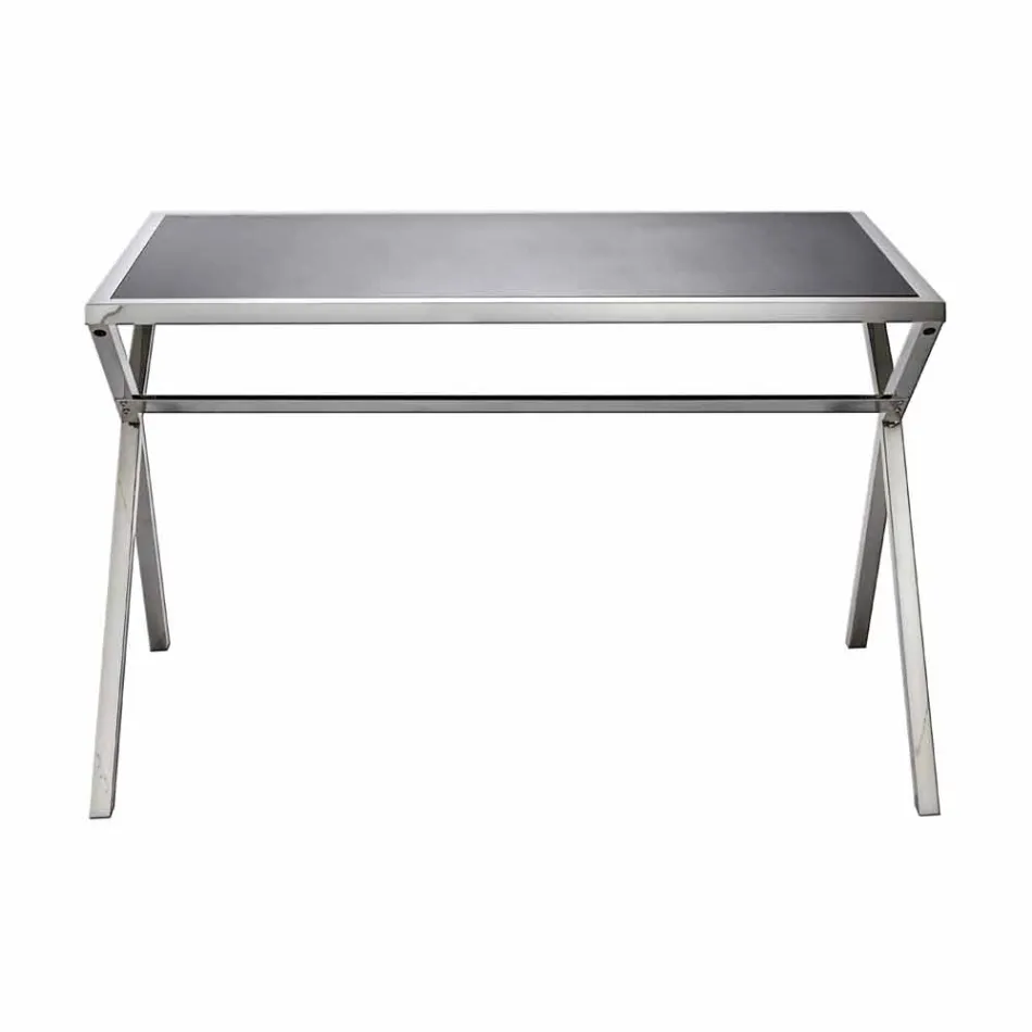 Mesa de design em aço e vidro preto brilhante L120xH75cm Millon Viadurini