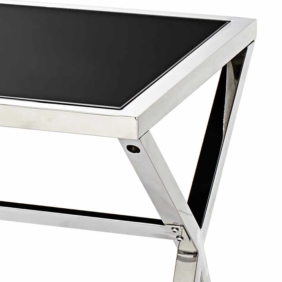 Mesa de design em aço e vidro preto brilhante L120xH75cm Millon Viadurini