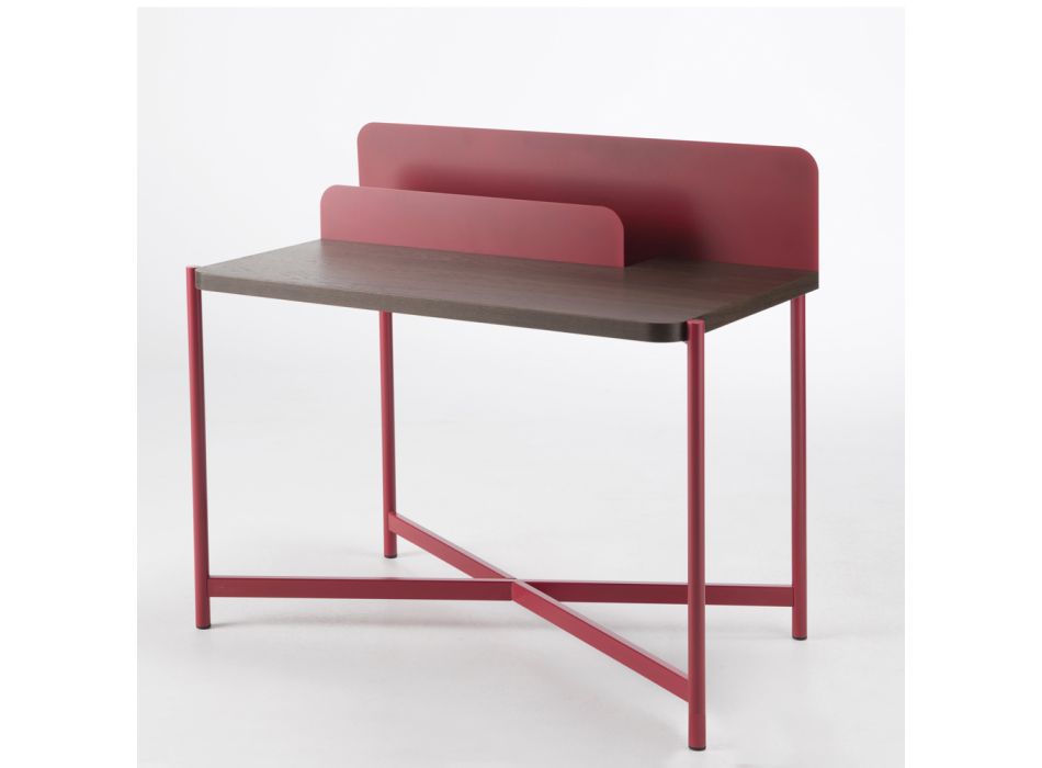 Mesa Moderna em Metal Colorido e Madeira de Carvalho de Design Italiano - Nadin Viadurini