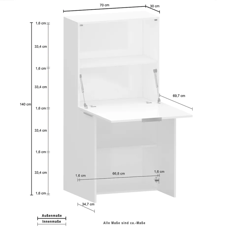 Mesa de parede branca moderna em madeira polida com design italiano - Ghero Viadurini