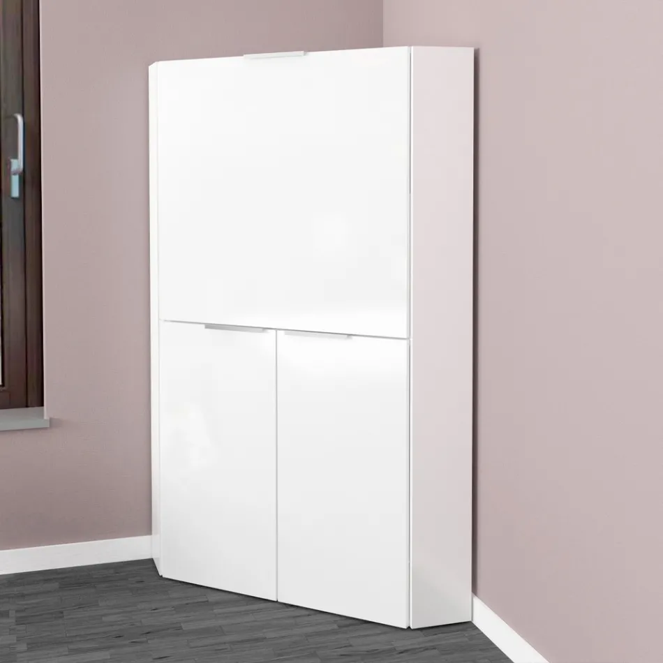 Mesa de canto moderna branca em madeira polida com design italiano - Ghero Viadurini