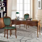 Secretária Clássica 5 Gavetas em Madeira e Couro Ecológico Made in Italy - Commodo Viadurini