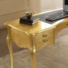 Secretária Clássica 5 Gavetas em Madeira e Couro Ecológico Made in Italy - Commodo Viadurini