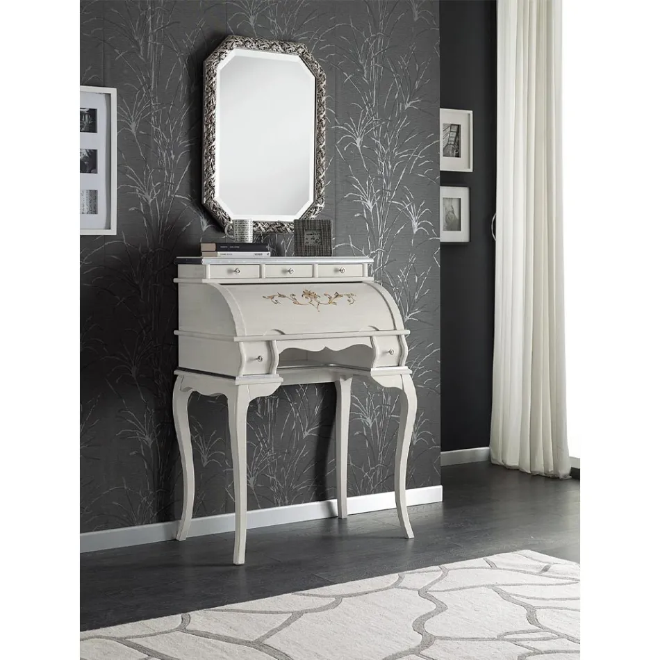 Secretária Clássica 5 Gavetas em Madeira e Inlays Made in Italy - Hastings Viadurini