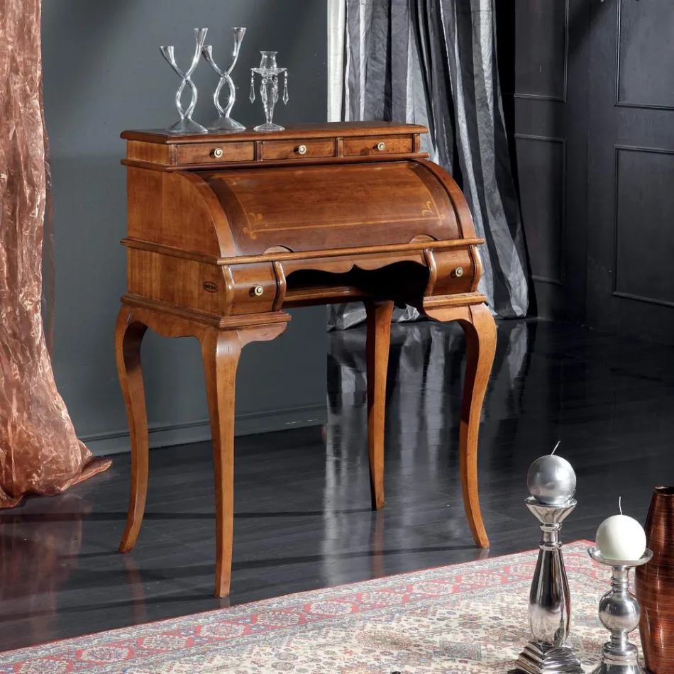 Secretária Clássica 5 Gavetas em Madeira e Inlays Made in Italy - Hastings Viadurini