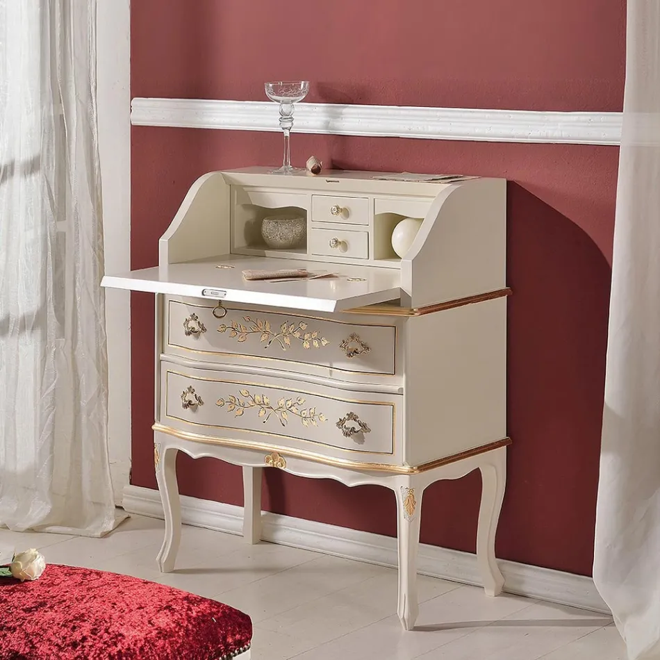 Mesa de madeira clássica com aba e gavetas feitas na Itália - elegante Viadurini