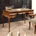 Secretária com 5 gavetas em madeira de nogueira e couro ecológico Made in Italy - Hastings Viadurini