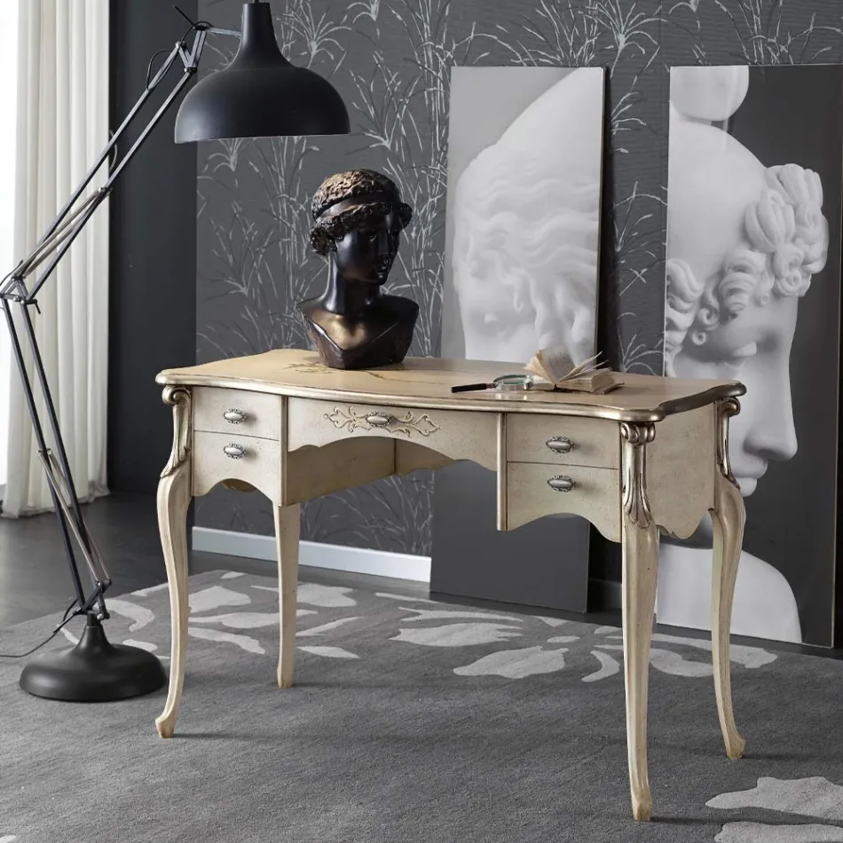 Escrivaninha Luxo de Madeira para Sala de Estar com 5 Gavetas Feita na Itália - Caligola Viadurini