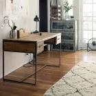 Mesa Homemotion Steel e Acacia Wood com 2 Gavetas - Benver Viadurini