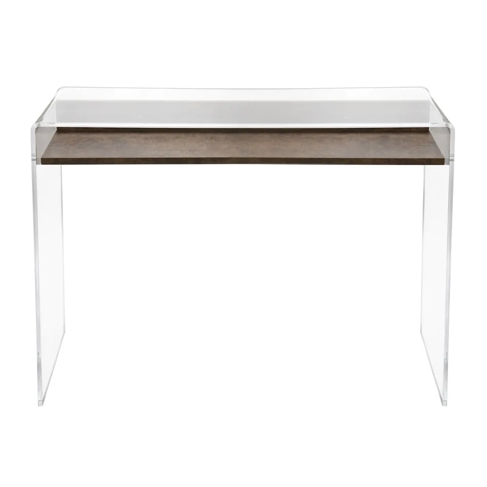 Mesa de acrílico transparente com prateleira de madeira design - Carducci Viadurini