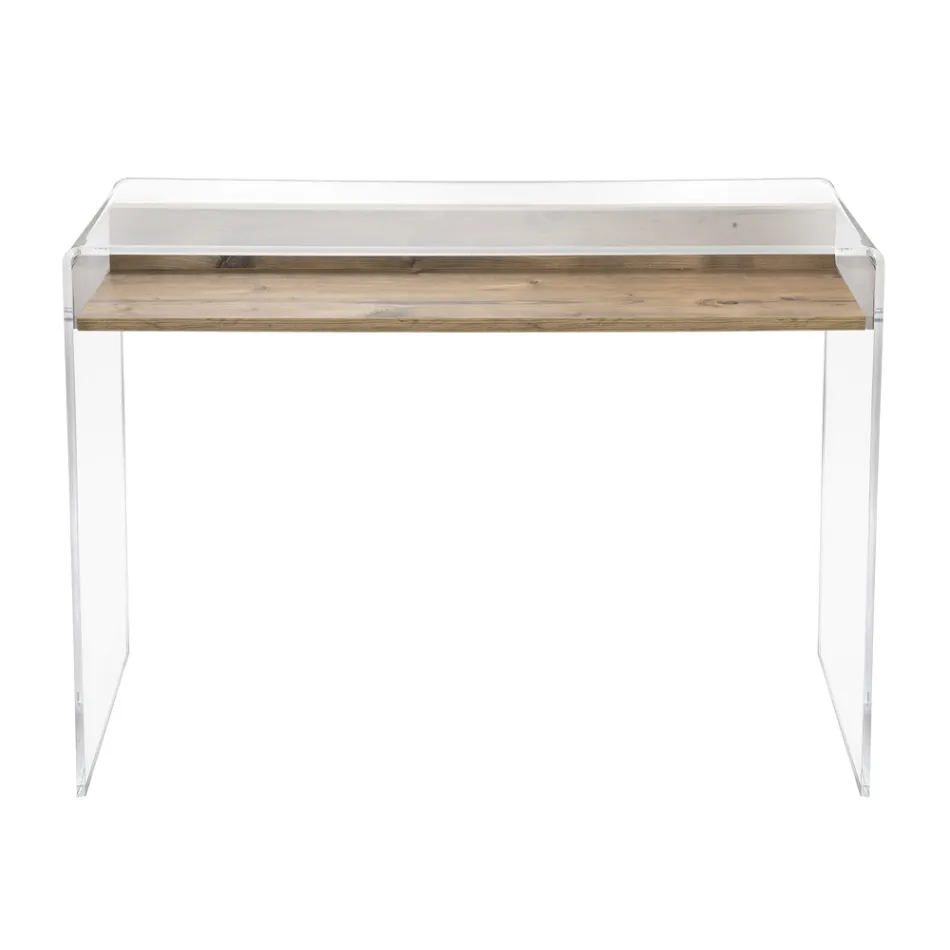 Mesa de acrílico transparente com prateleira de madeira design - Carducci Viadurini