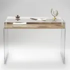 Mesa de acrílico transparente com prateleira de madeira design - Carducci Viadurini