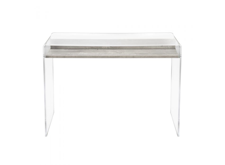 Mesa de acrílico transparente com prateleira de madeira design - Carducci Viadurini