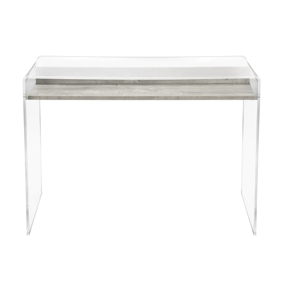 Mesa de acrílico transparente com prateleira de madeira design - Carducci Viadurini