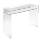 Mesa de acrílico transparente com prateleira de madeira design - Carducci Viadurini