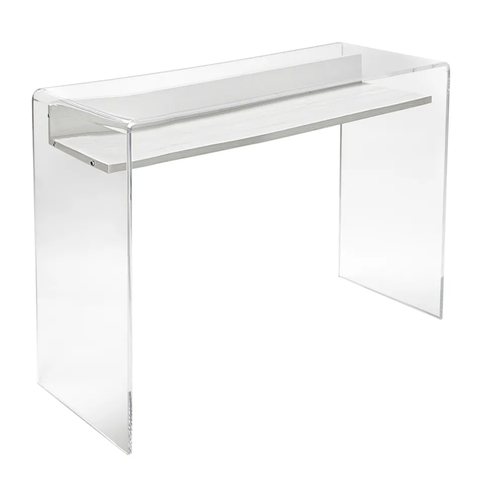 Mesa de acrílico transparente com prateleira de madeira design - Carducci Viadurini