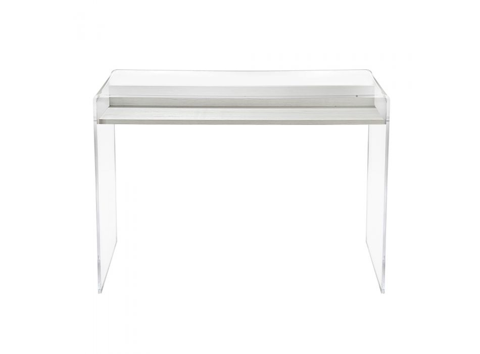 Mesa de acrílico transparente com prateleira de madeira design - Carducci Viadurini