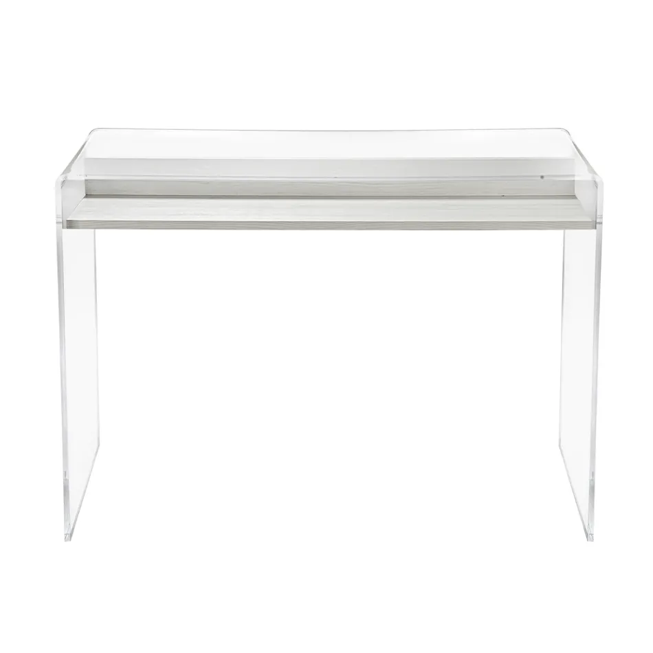 Mesa de acrílico transparente com prateleira de madeira design - Carducci Viadurini