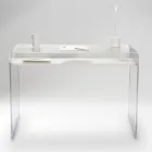 Mesa de acrílico transparente com prateleira de madeira design - Carducci Viadurini