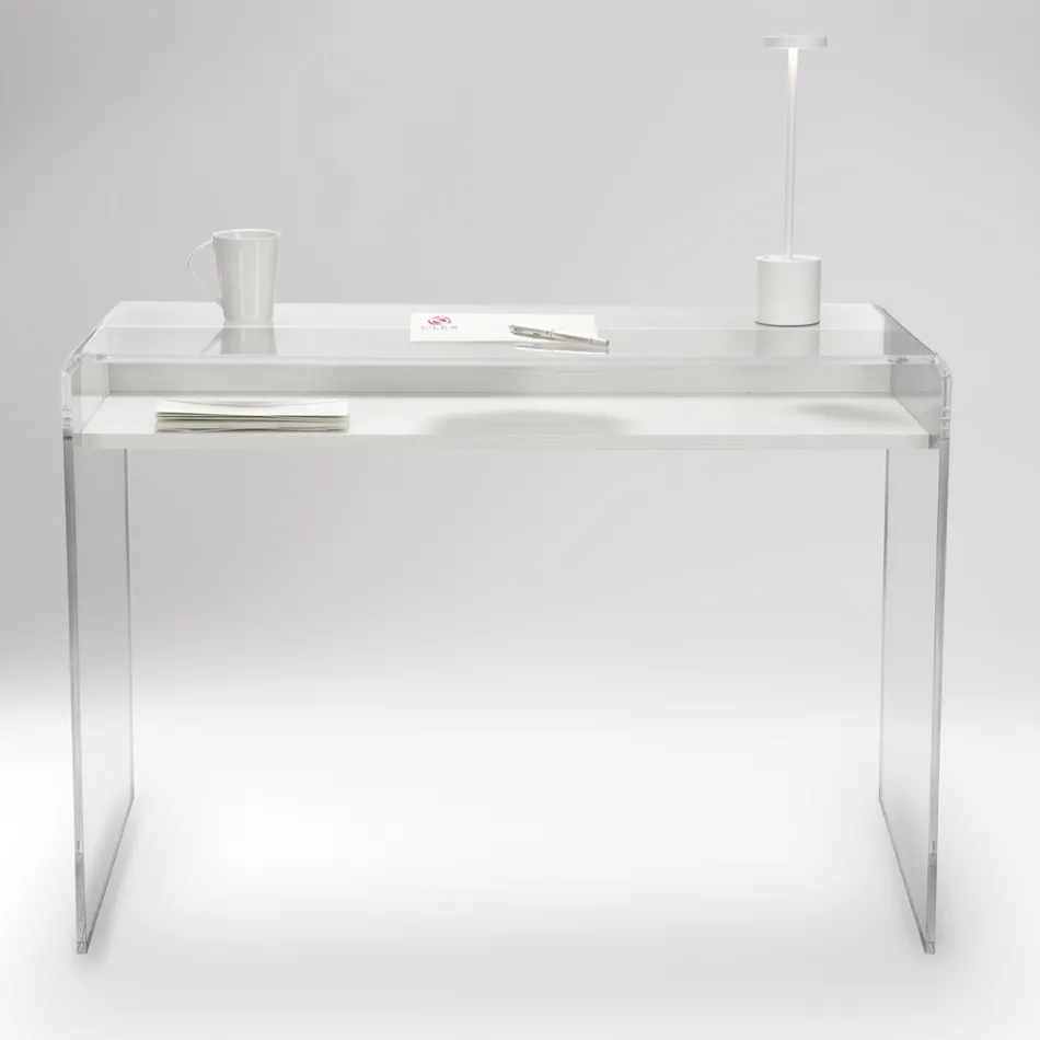 Mesa de acrílico transparente com prateleira de madeira design - Carducci Viadurini