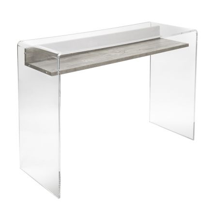 Mesa de acrílico transparente com prateleira de madeira design - Carducci Viadurini