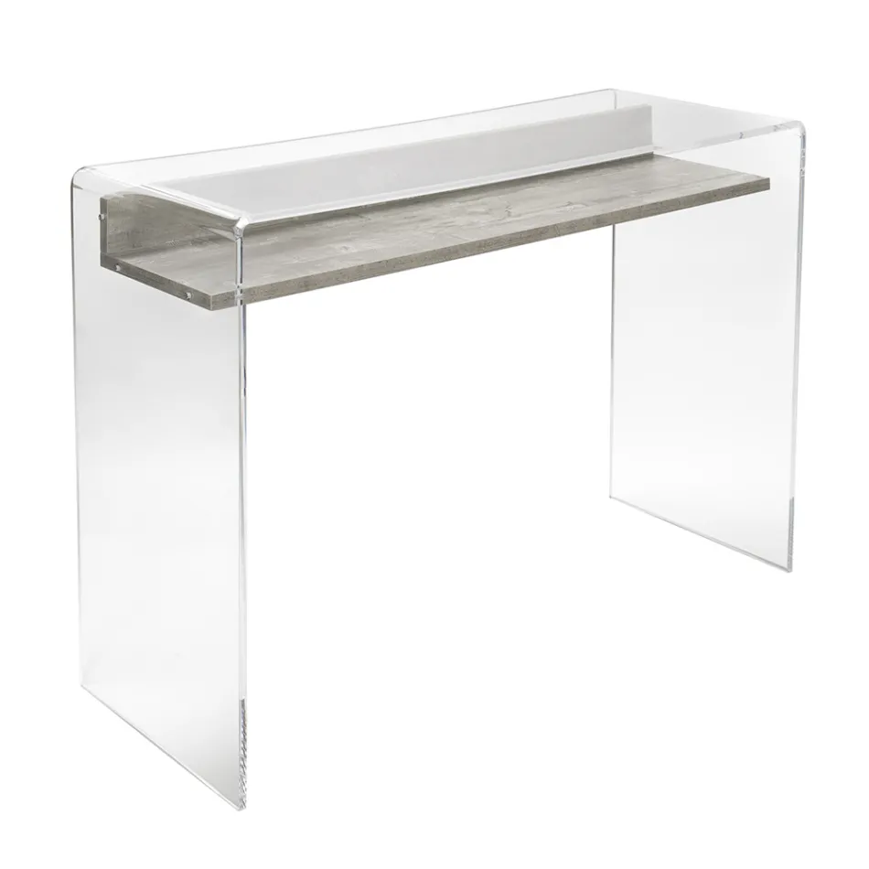 Mesa de acrílico transparente com prateleira de madeira design - Carducci Viadurini
