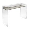 Mesa de acrílico transparente com prateleira de madeira design - Carducci