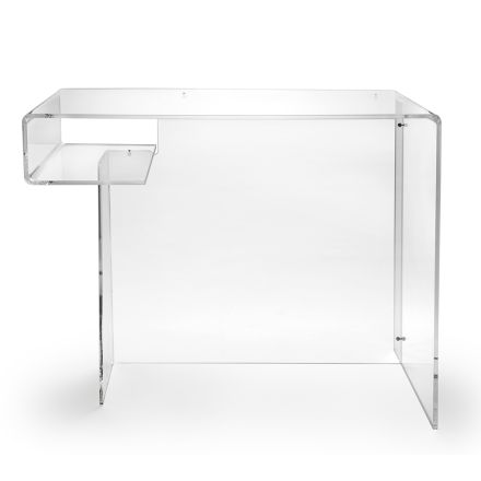 Mesa de acrílico transparente com prateleira fabricada na Itália - Studiorum Viadurini