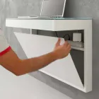 Secretária Suspensa em Cristal com Estrutura Metálica Made in Italy - Silício Viadurini