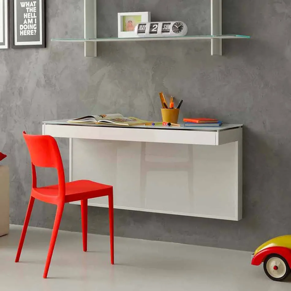 Secretária Suspensa em Cristal com Estrutura Metálica Made in Italy - Silício Viadurini