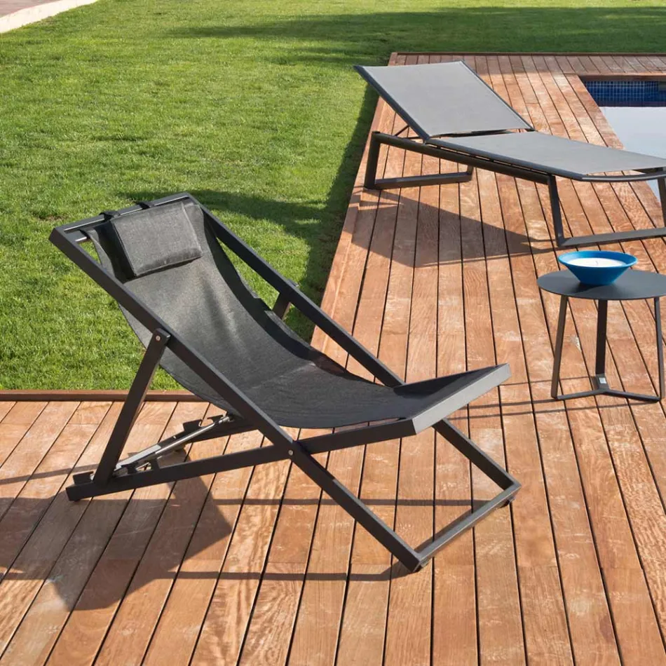 Espreguiçadeira de Jardim em Alumínio Pintado e Têxtil, 2 Peças - Jhonathan Viadurini