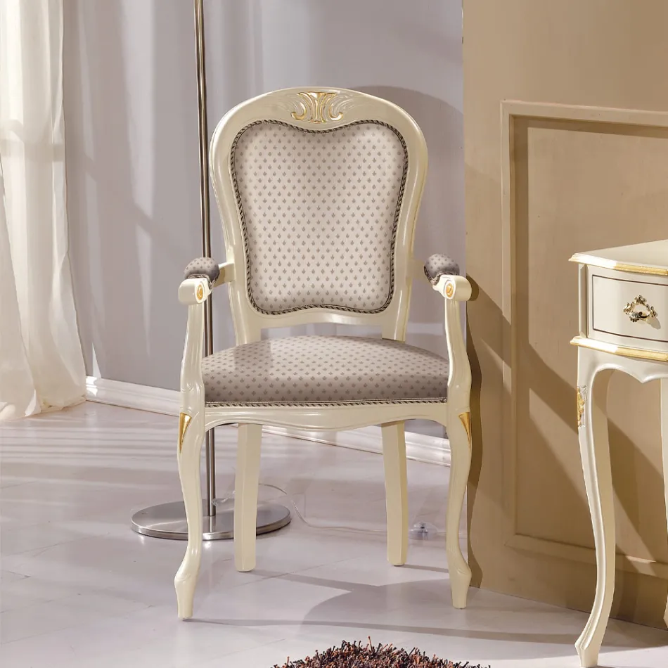 Cabeça da Mesa Cadeira em Madeira Estofada em Tecido Made in Italy - Majestade Viadurini