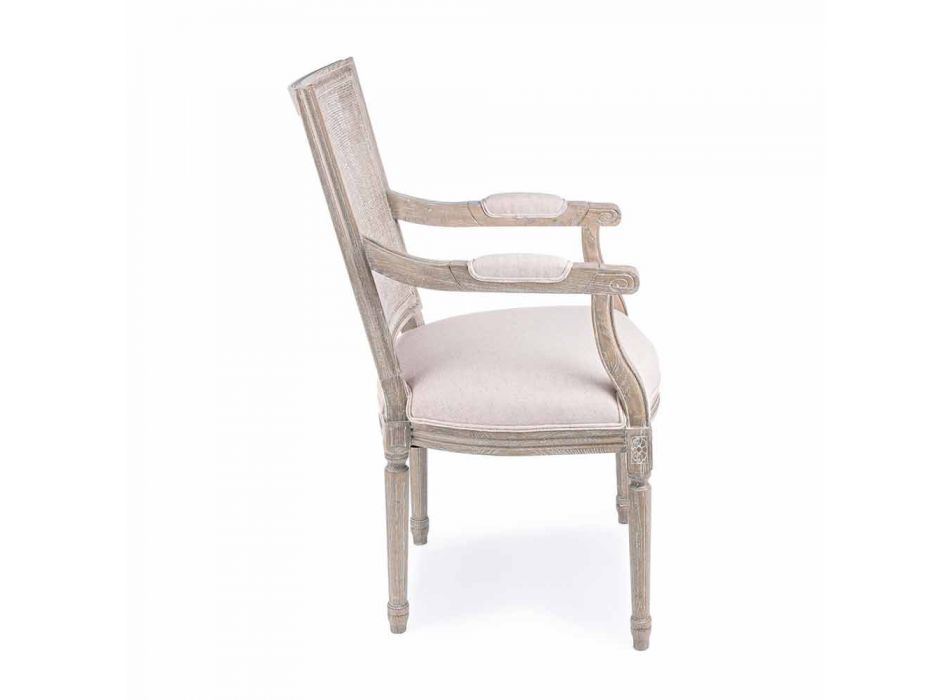 Cadeira Clássica com Apoio de Braços em Madeira de Freixo e Tecido Homemotion - Merengue Viadurini