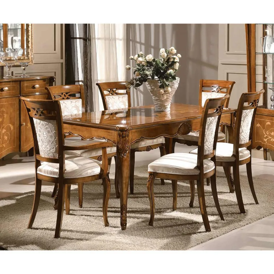 Cadeira Estofada Clássica em Nogueira ou Madeira Branca Made in Italy - Caligola Viadurini