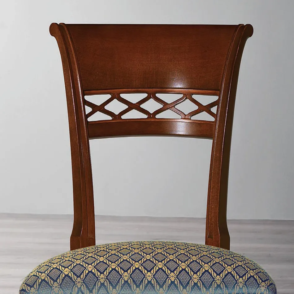Cadeira Clássica em Madeira de Faia com Costas Decoradas e Tecido - Milissa Viadurini
