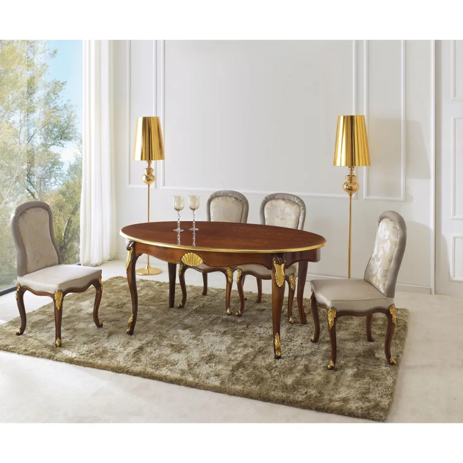 Cadeira Clássica em Madeira de Nogueira e Tecido Acolchoado Feito na Itália - Barroco Viadurini