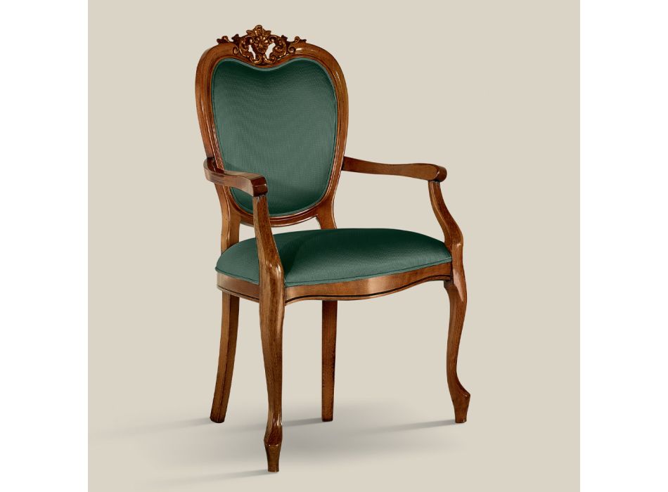 Cadeira Clássica em Madeira Estofada em Nogueira ou Ouro Made in Italy - Imperator Viadurini