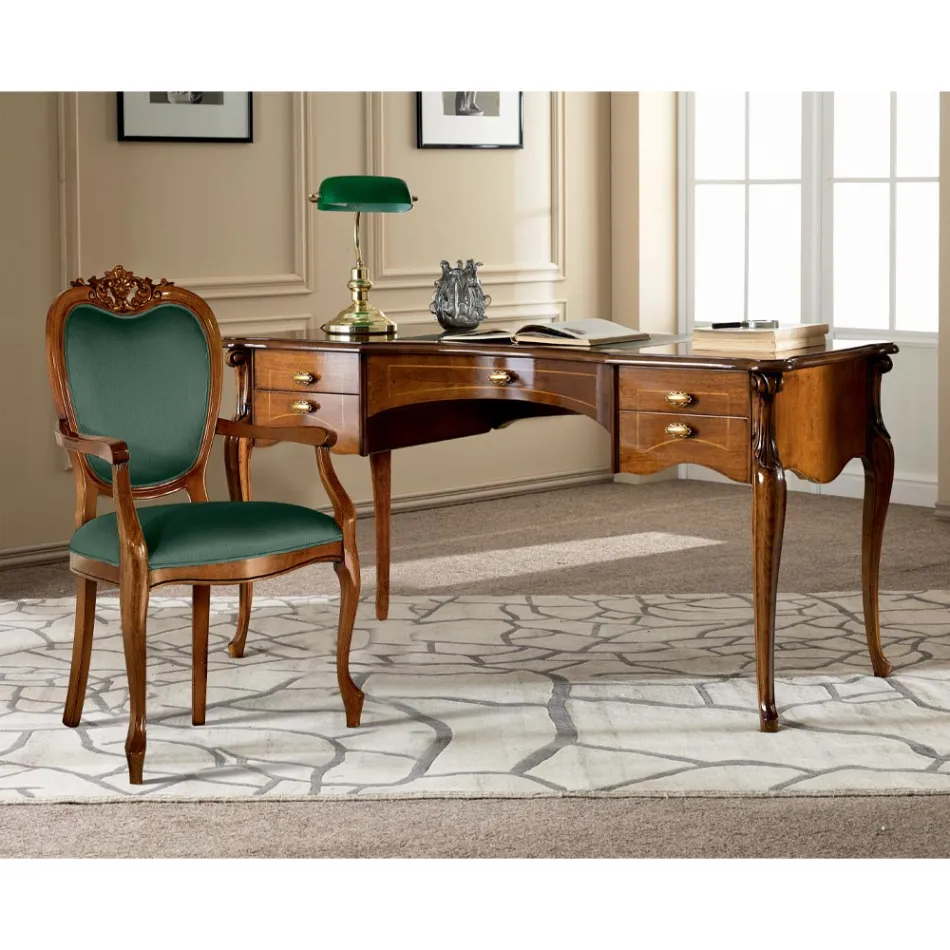 Cadeira Clássica em Madeira Estofada em Nogueira ou Ouro Made in Italy - Imperator Viadurini