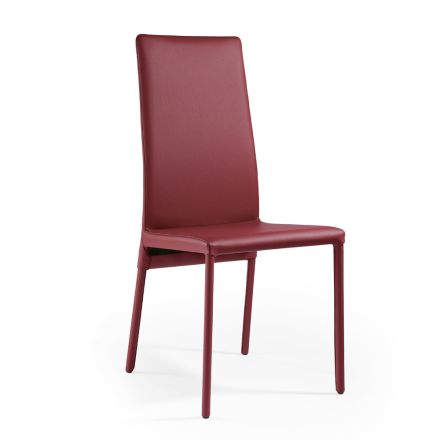 Cadeira Totalmente Estofada em Couro Vinho Made in Italy - Tazza Viadurini
